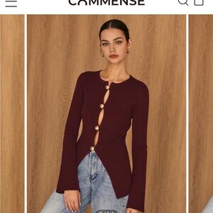 Commense Burgundy Button Slip Knit Top